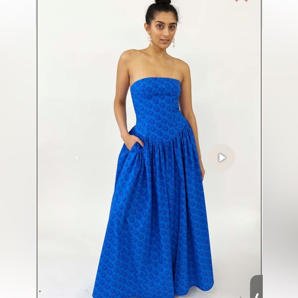 De Loreta Golondrina Strapless Blue Maxi Dress